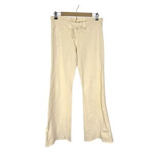 Golddigga Track Pants y2k Womens Large Cream Flare Leg Sweatpants Drawstring 90s
